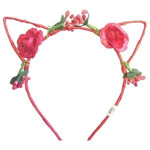 Red Charm Cat Ear Floral Flower Headband Kitten Halloween Hair Band Costume